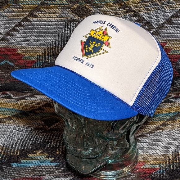 VTG Knights of Columbus Blue/White Foam/Mesh Trucker Snapback. Hand Cleaned. - Picture 3 of 4